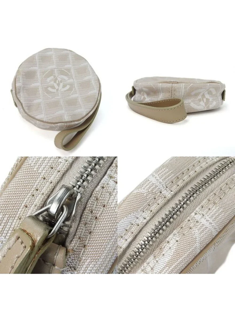 Chanel Pouch New Travel Line 7 th Beige Jacquard Nylon Round Small - Picture 3 of 7